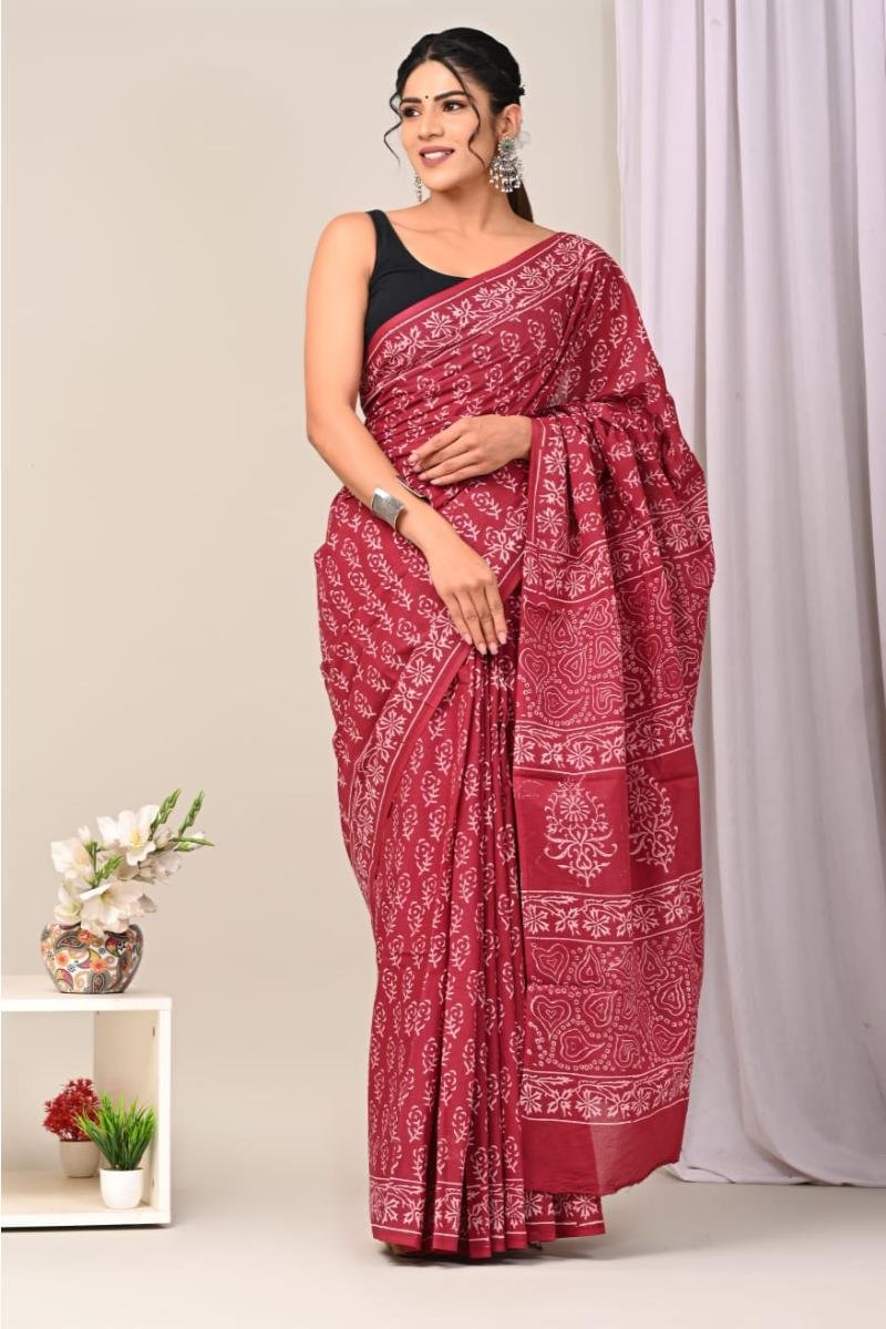 Premium Cotton Sarees - Hand Block Printed