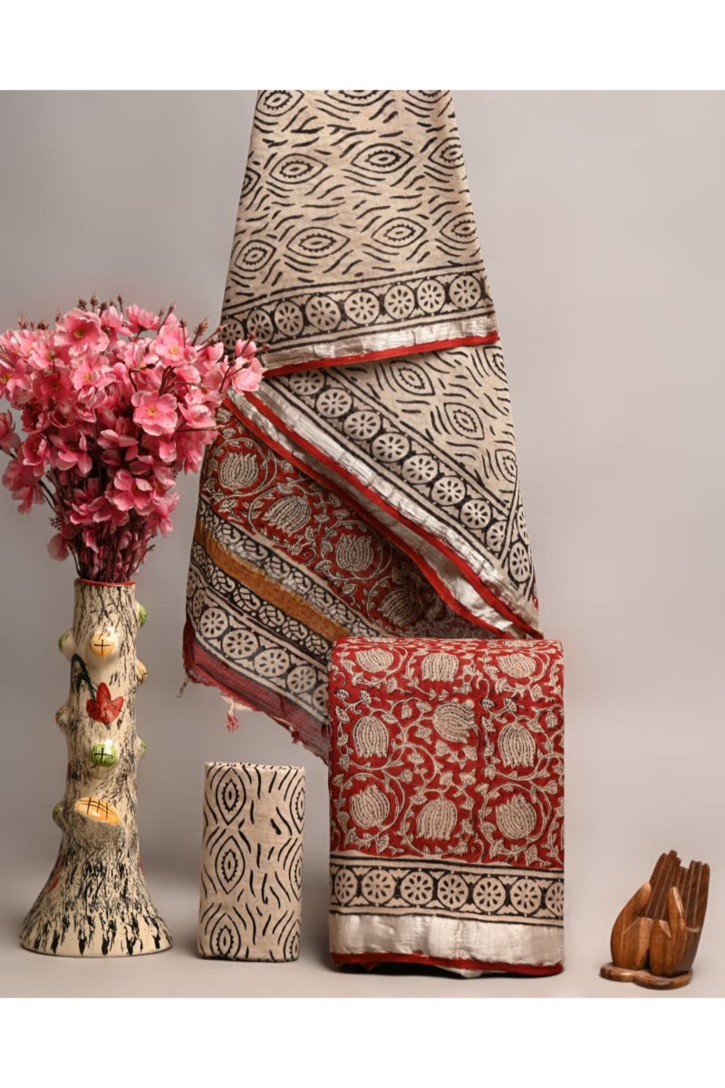 Printed Linen Dress Materials - Hand Block Design