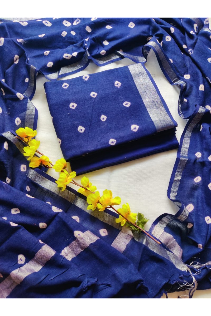 Bandhani Print Linen Suit Materials - Hand Tied Dye