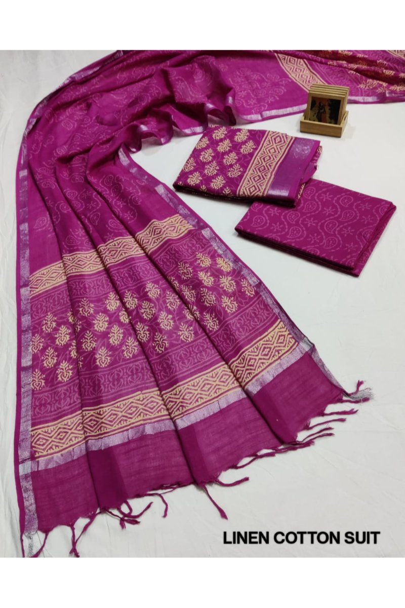 Hand Block Printed Linen Suit Materials