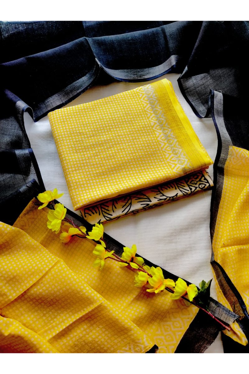 Linen Cotton Churidhar Materials - Hand Block Printed